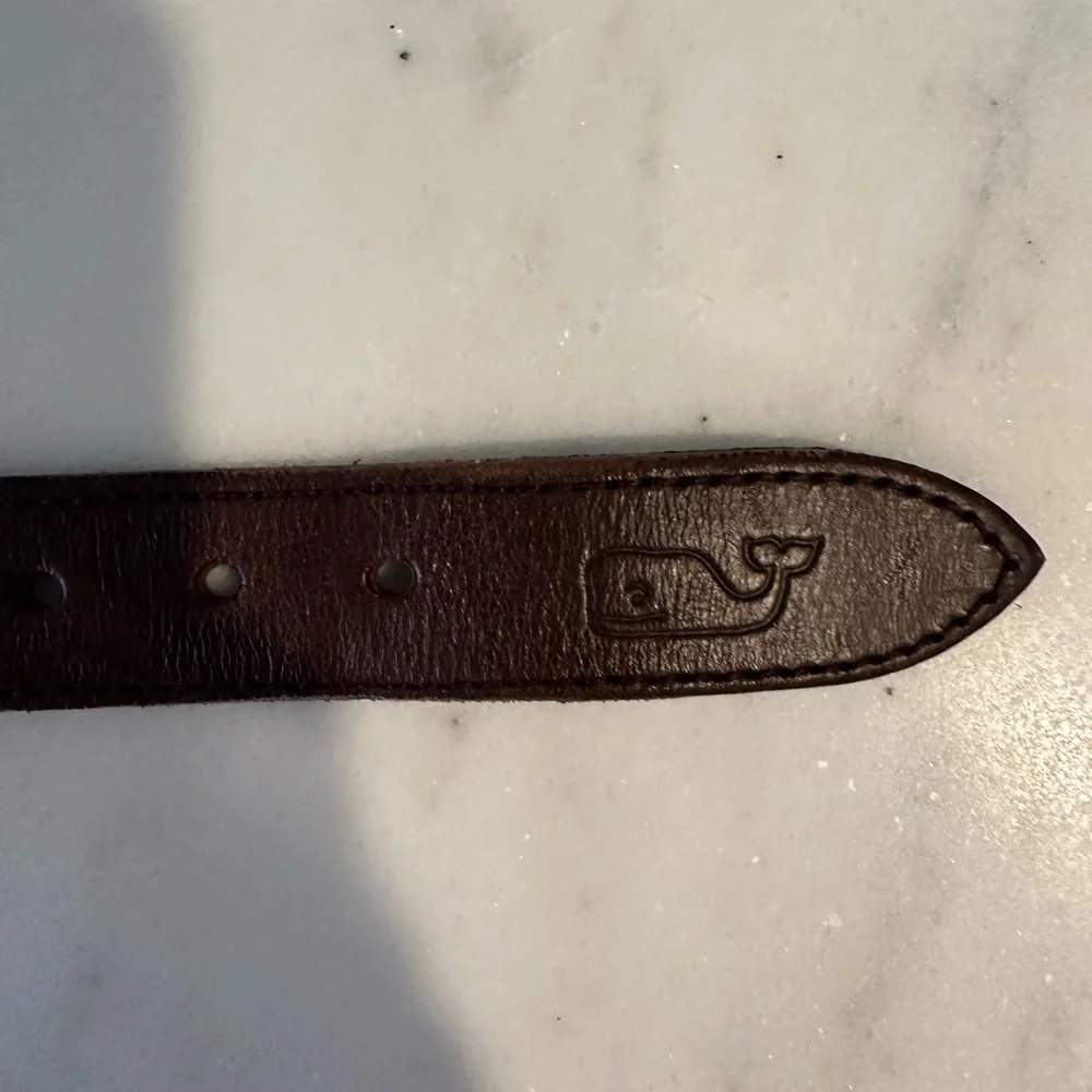 Vineyard Vines Boys’ Leather Trim Whale Print Canvas Club Belt Size 28
